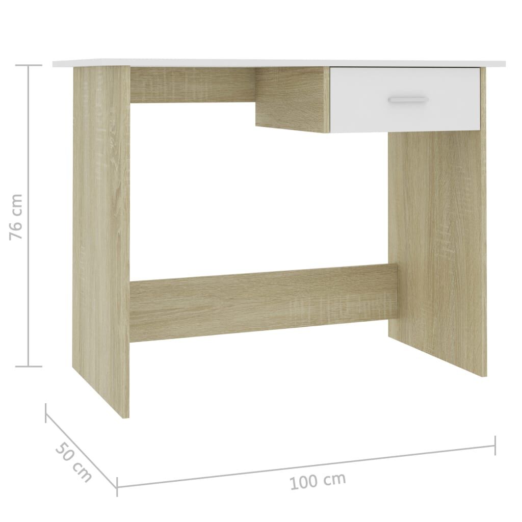 vidaXL Desk White and Sonoma Oak 100x50x76 cm Engineered Wood