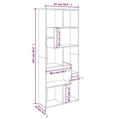 vidaXL Book Cabinet Smoked Oak 67x24x161 cm Engineered Wood