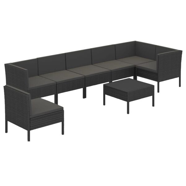 vidaXL 8 Piece Garden Lounge Set with Cushions Poly Rattan Black