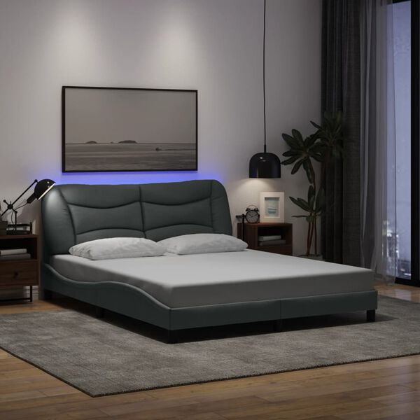 vidaXL Bed Frame with LED without Mattress "Hvar" Light Grey 152x203 cm Fabric