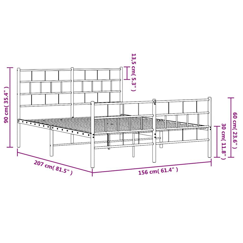 vidaXL Metal Bed Frame without Mattress with Footboard White 150x200cm