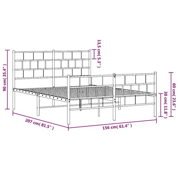 vidaXL Metal Bed Frame without Mattress with Footboard White 150x200cm