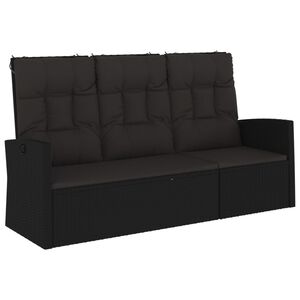vidaXL Reclining Garden Bench with Cushions Black 173 cm Poly rattan