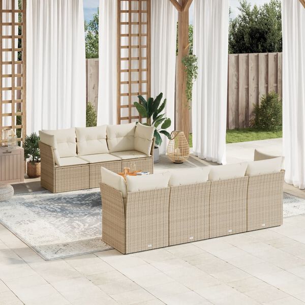 vidaXL 8 Piece Garden Sofa Set with Cushions Beige Poly Rattan