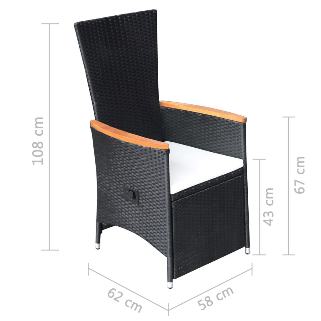 vidaXL Reclining Garden Chairs 2 pcs with Cushions Poly Rattan Black