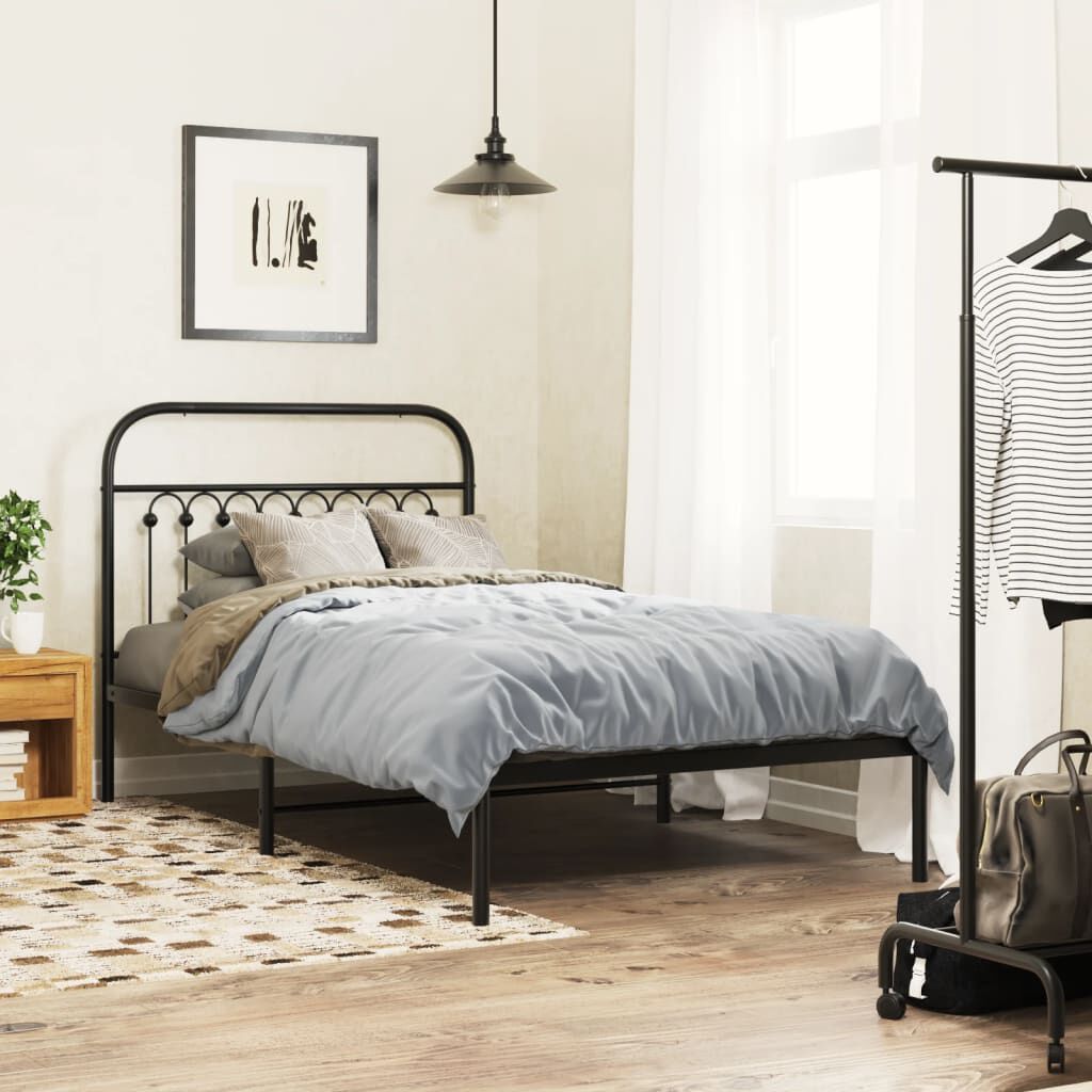vidaXL Metal Bed Frame without Mattress with Headboard Black 100x200cm