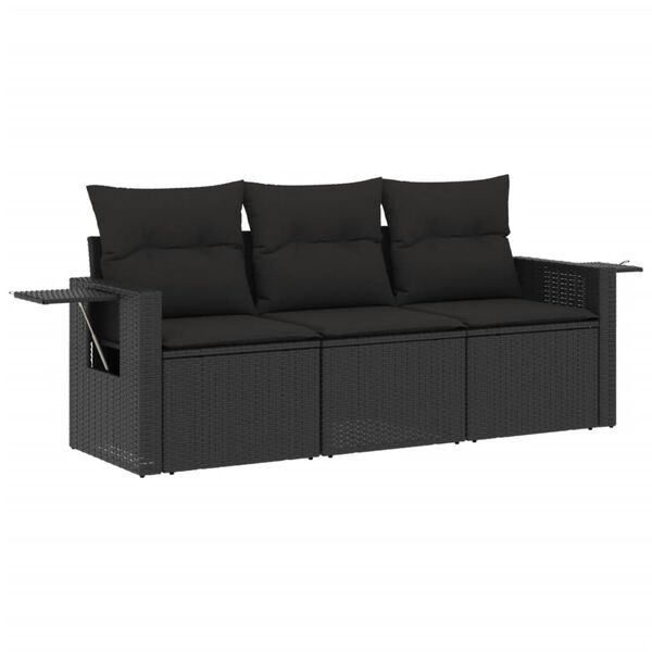 vidaXL 3 Piece Garden Sofa Set with Cushions Black Poly Rattan