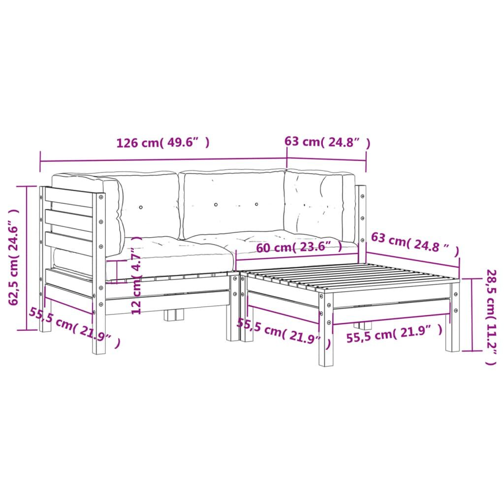 vidaXL Garden Sofa with Cushions and Footstool 2-Seater