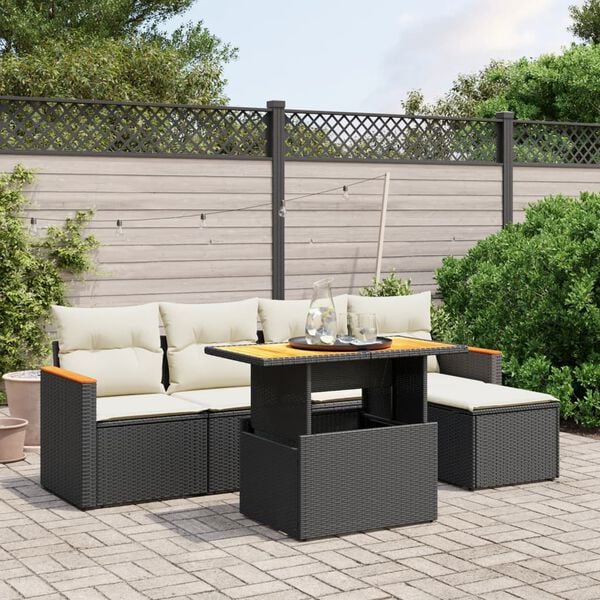 vidaXL 6 Piece Garden Sofa Set with Cushions Black Poly Rattan