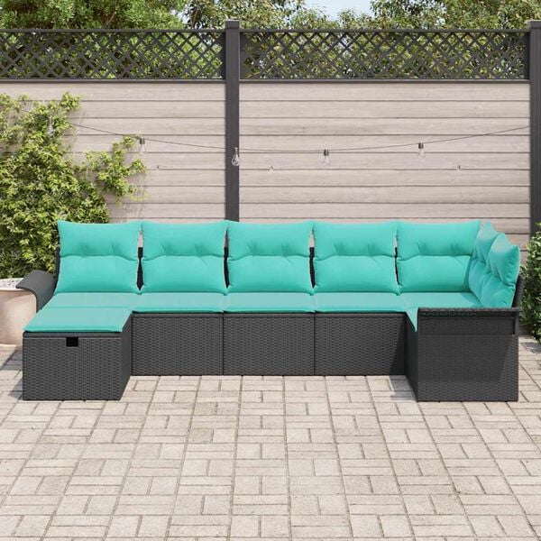 vidaXL Garden Sofa Set with Cushion with Storage 7 pcs Poly rattan