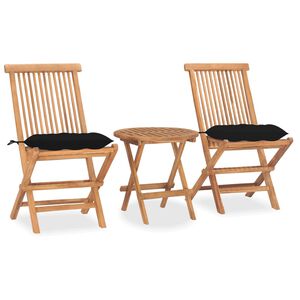 vidaXL 3 Piece Folding Outdoor Dining Set with Cushion Solid Teak Wood