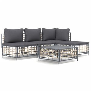 vidaXL 5 Piece Garden Lounge Set with Cushions Anthracite Poly Rattan