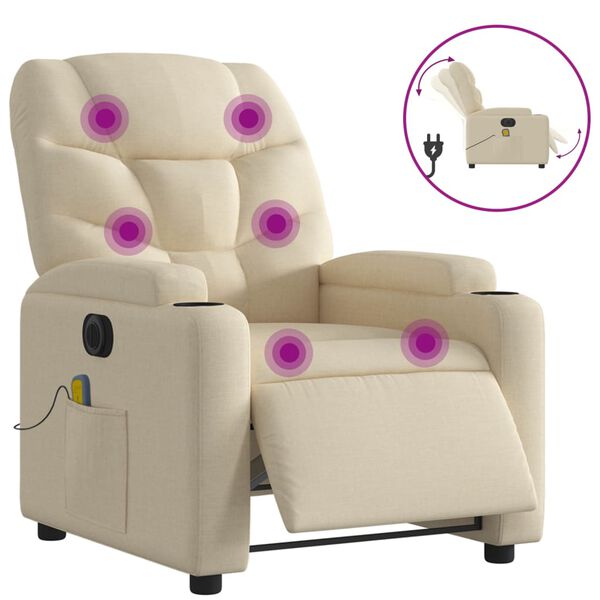 vidaXL Electric Massage Recliner Chair Cream Fabric