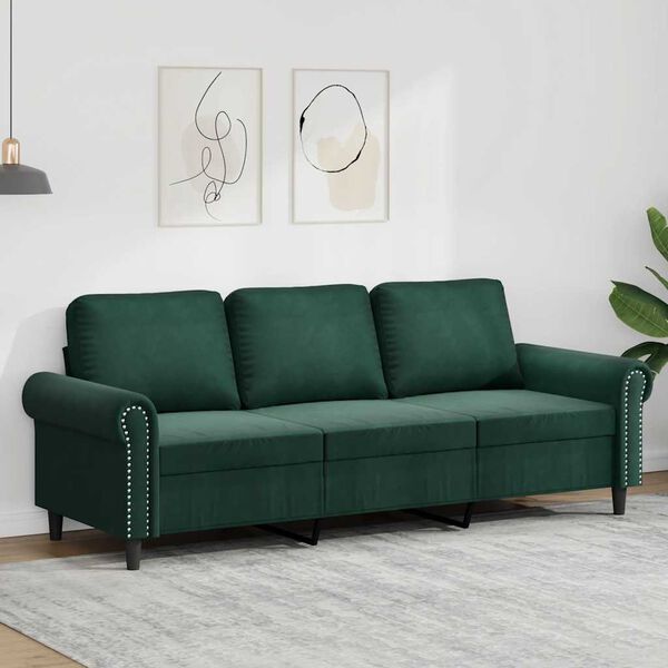 vidaXL 3-Seater Sofa Dark Green 180 cm Velvet