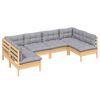 vidaXL 6 Piece Garden Lounge Set with Grey Cushions Solid Pinewood