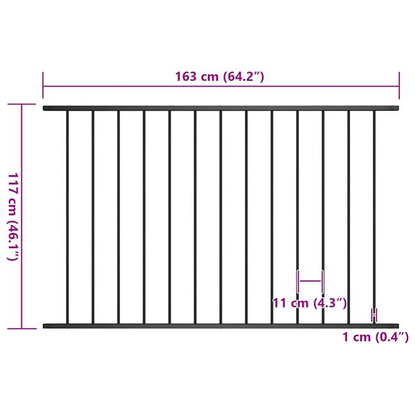 vidaXL Fence Panel Powder-coated Steel 1.63x1.25 m Black