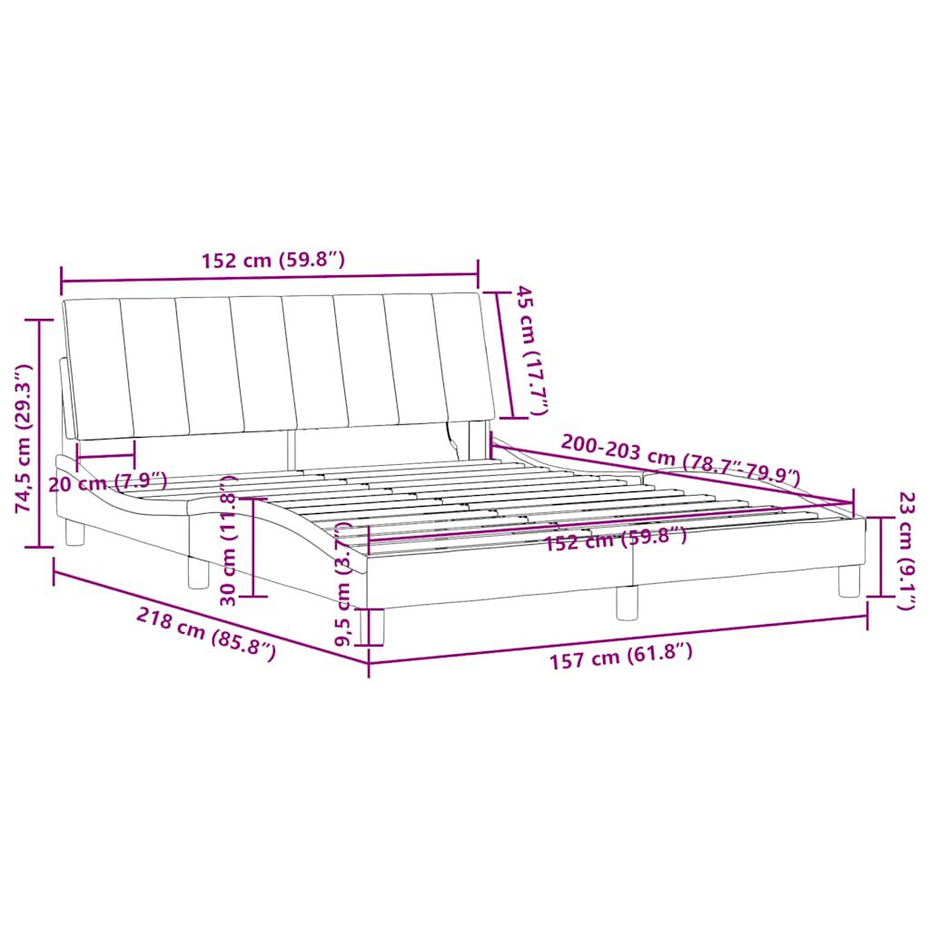 vidaXL Bed Frame with LED without Mattress Light Grey 152x203 cm Velvet