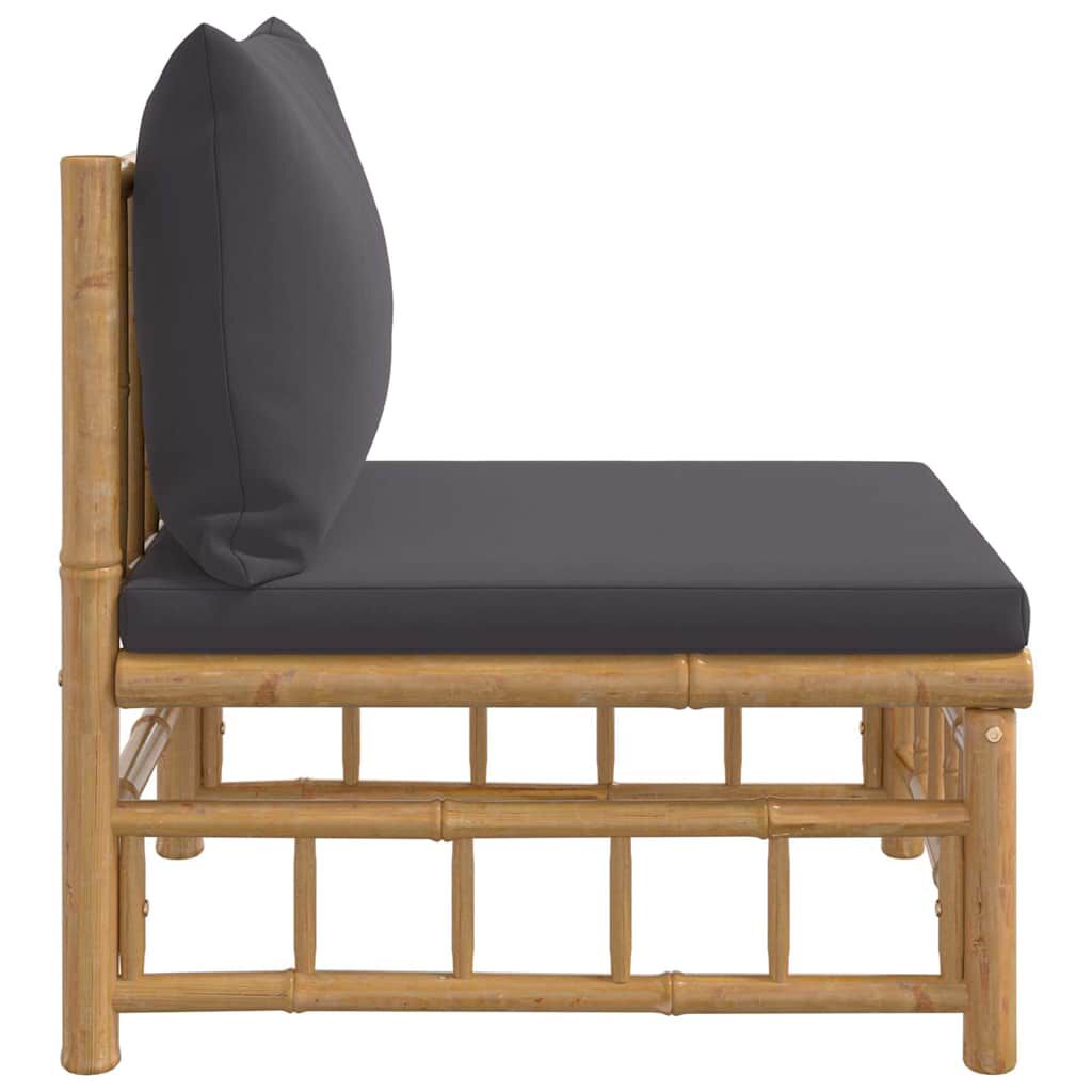 vidaXL Garden Middle Sofa with Dark Grey Cushions Bamboo