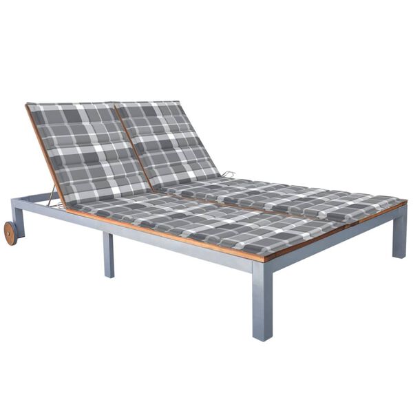 vidaXL 2-Person Sun Lounger with Cushion Solid Acacia Wood and Steel