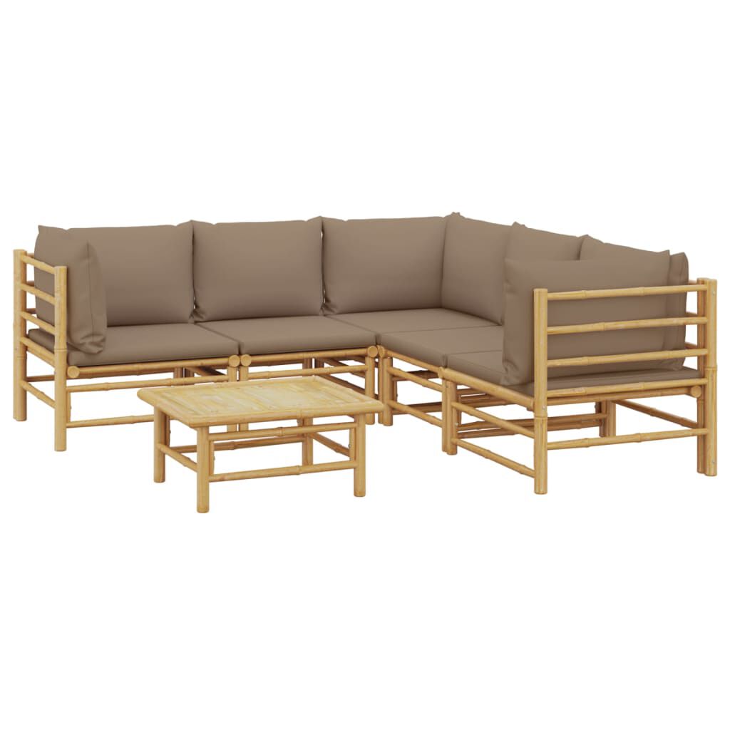 vidaXL 6 Piece Garden Lounge Set with Taupe Cushions Bamboo