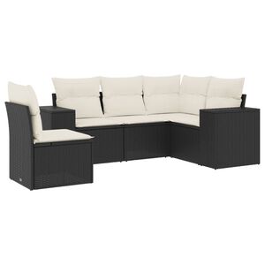 vidaXL 5 Piece Garden Sofa Set with Cushions Black Poly Rattan