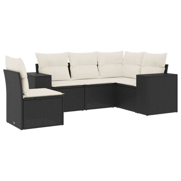 vidaXL 5 Piece Garden Sofa Set with Cushions Black Poly Rattan