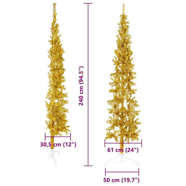 vidaXL Slim Artificial Half Christmas Tree with Stand Gold 240 cm