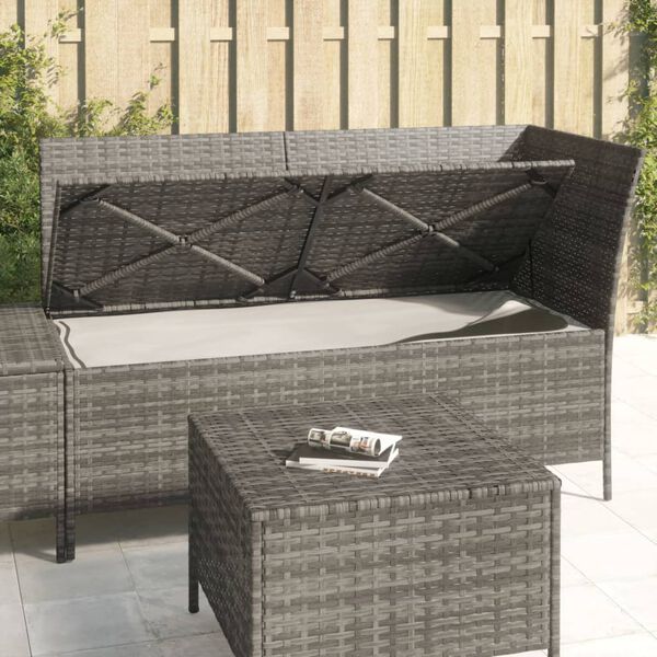 vidaXL 3 Piece Garden Lounge Set with Cushions Grey Poly Rattan
