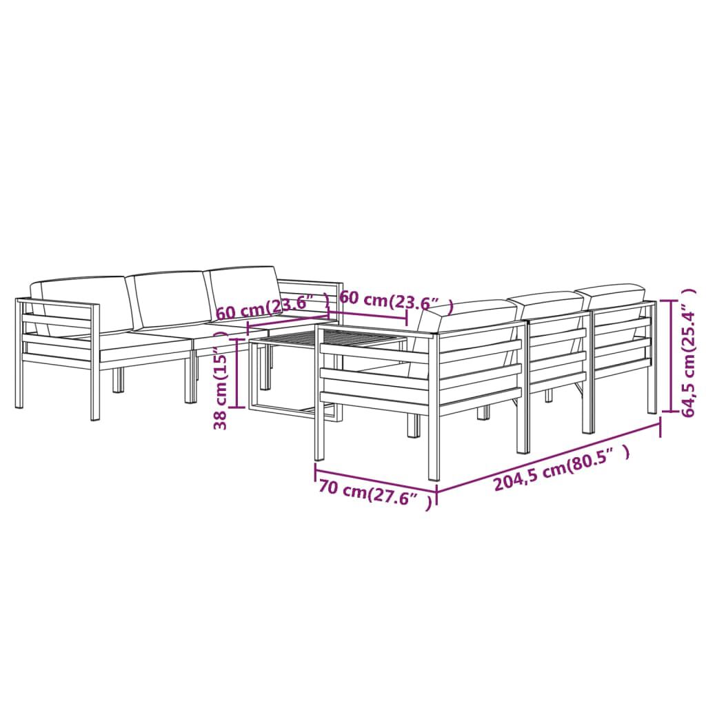 vidaXL 7 Piece Garden Lounge Set with Cushions Aluminium Anthracite