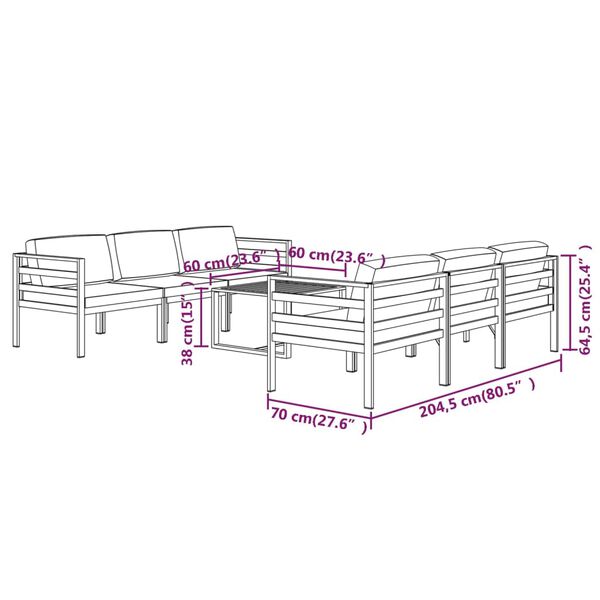 vidaXL 7 Piece Garden Lounge Set with Cushions Aluminium Anthracite