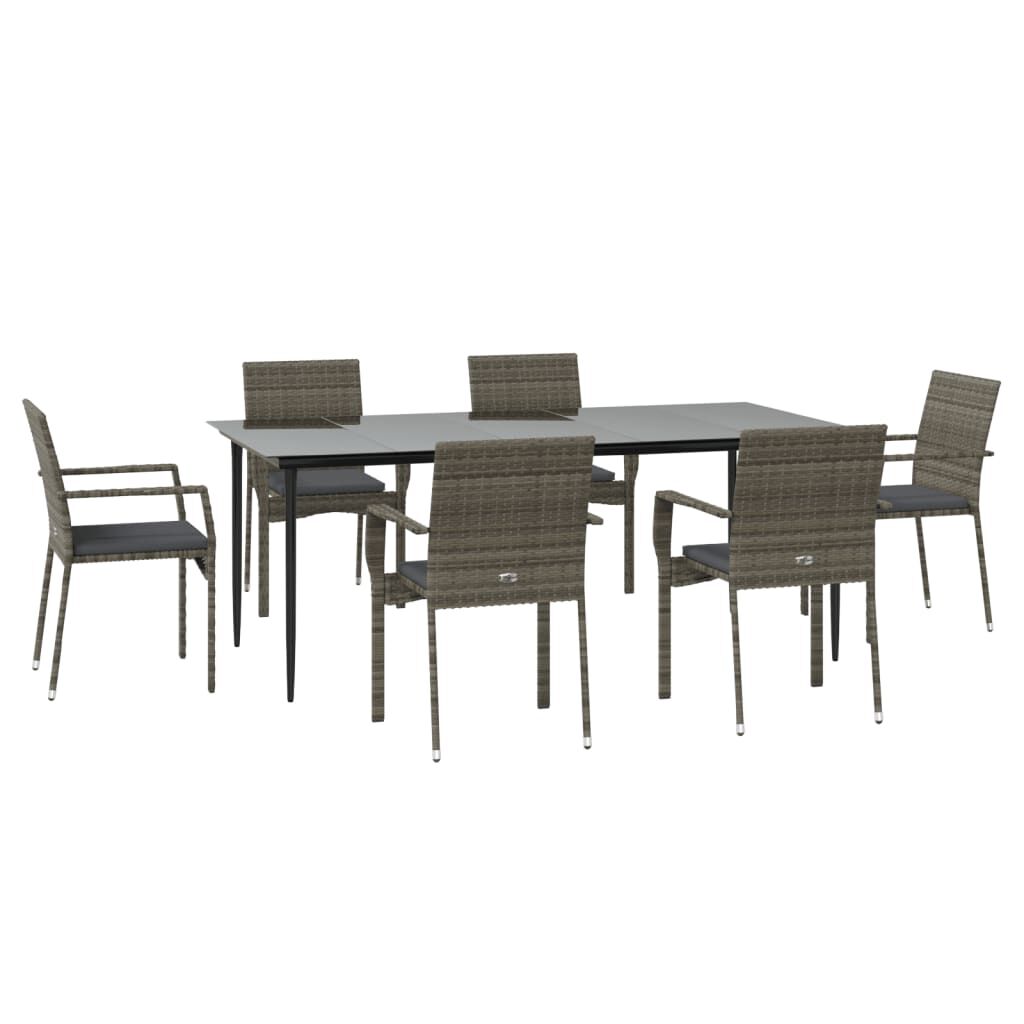 vidaXL 7 Piece Garden Dining Set with Cushions Black and Grey Poly Rattan
