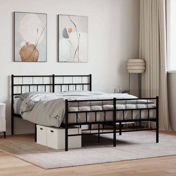 vidaXL Metal Bed Frame without Mattress with Footboard Black 150x200cm
