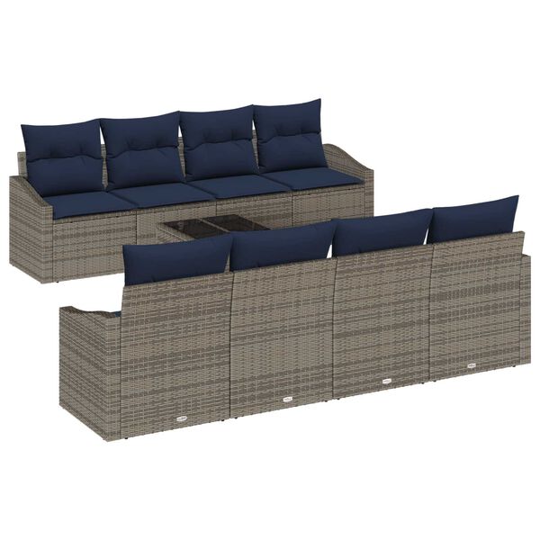 vidaXL 9 Piece Garden Sofa Set with Grey Cushions made of Poly Rattan