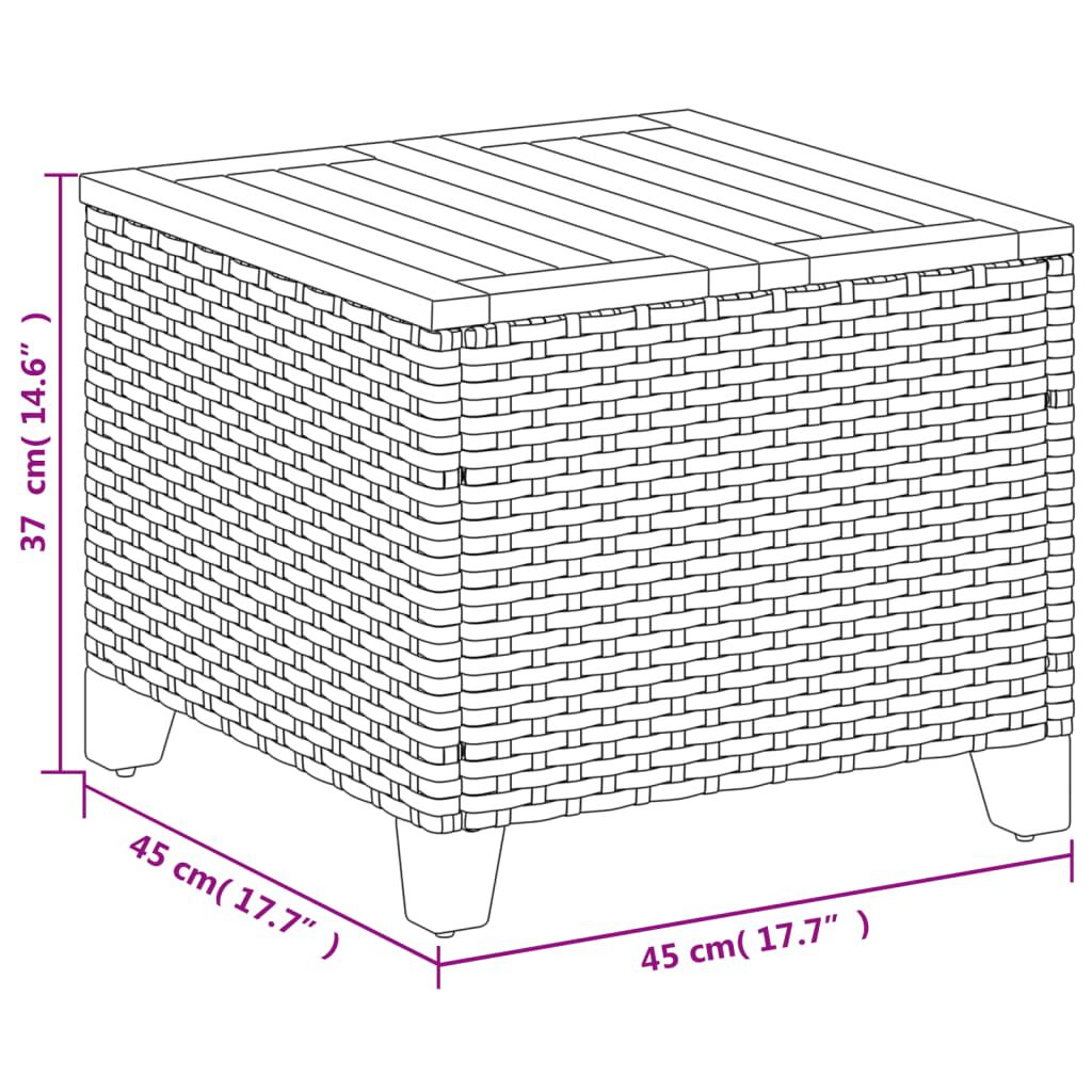 vidaXL Garden Table Beige 45x45x37 cm Poly Rattan Acacia Wood