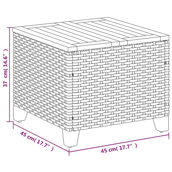 vidaXL Garden Table Beige 45x45x37 cm Poly Rattan Acacia Wood