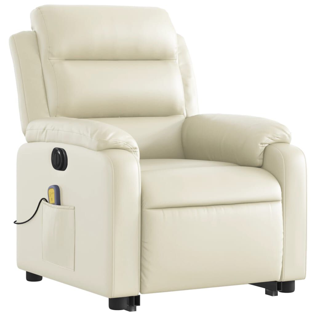 vidaXL Electric Stand up Massage Recliner Chair Cream Faux Leather