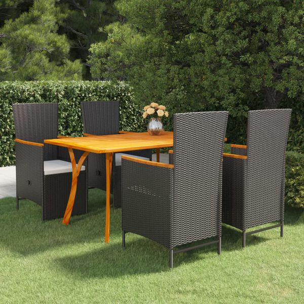 vidaXL 5 Piece Garden Dining Set Black