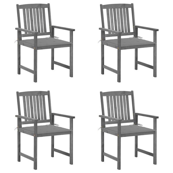 vidaXL Garden Chairs with Cushions 4 pcs Grey Solid Acacia Wood