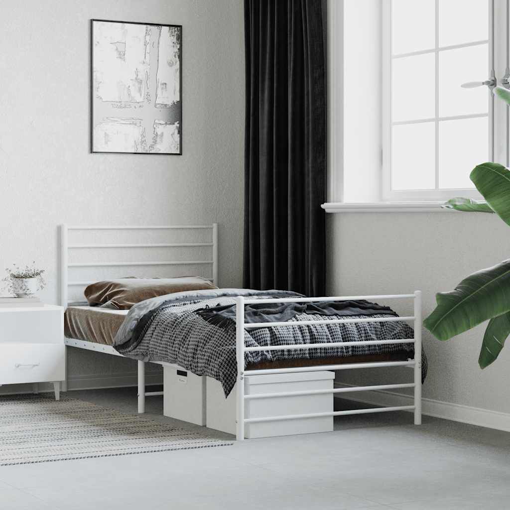 vidaXL Metal Bed Frame without Mattress with Footboard White 100x190cm