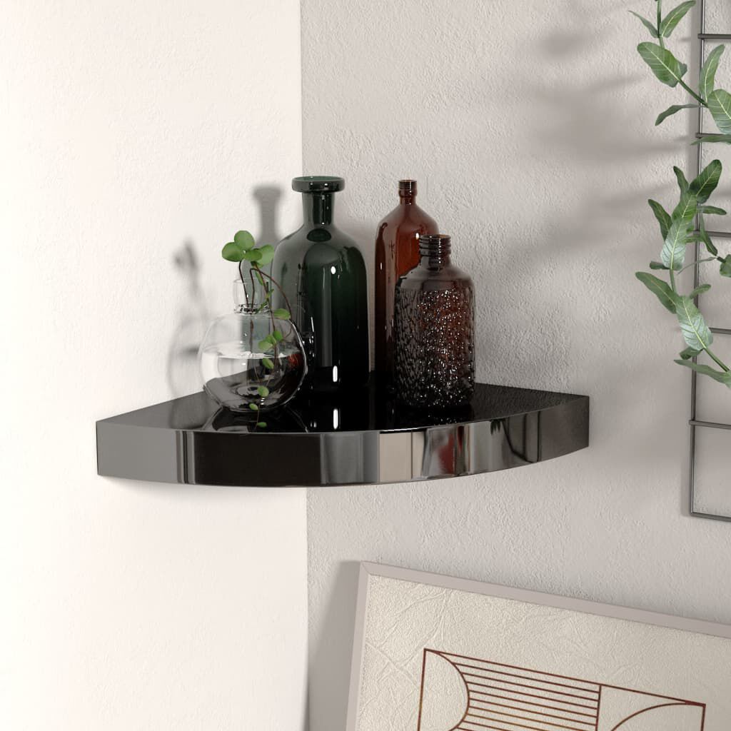 vidaXL Floating Corner Shelf High Gloss Black 25x25x3.8 cm MDF