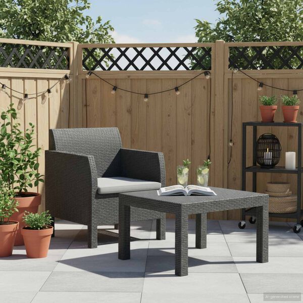 vidaXL 2 Piece Garden Lounge Set with Cushion Rattan Anthracite