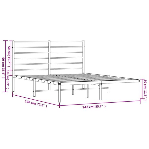 vidaXL Metal Bed Frame without Mattress with Headboard White 135x190cm