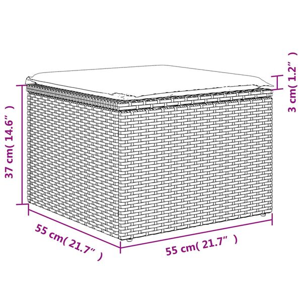 vidaXL Garden Stool with Cushion Grey 55x55x37 cm Poly Rattan