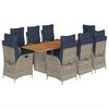 vidaXL 9 Piece Garden Dining Set with Cushions Grey Poly Rattan