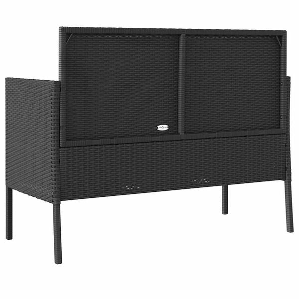 vidaXL Garden Bench with Cushions Black Poly Rattan