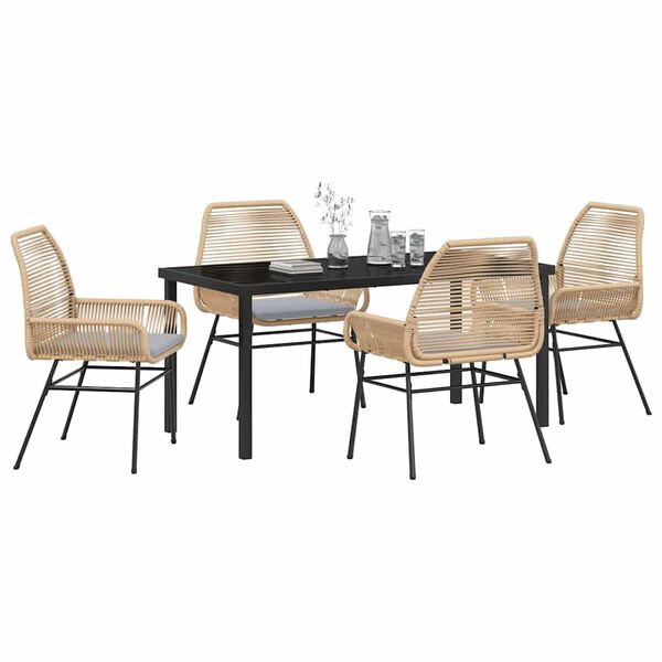 vidaXL Garden Dining Set with Cushion 5 pcs Brown Poly Rattan