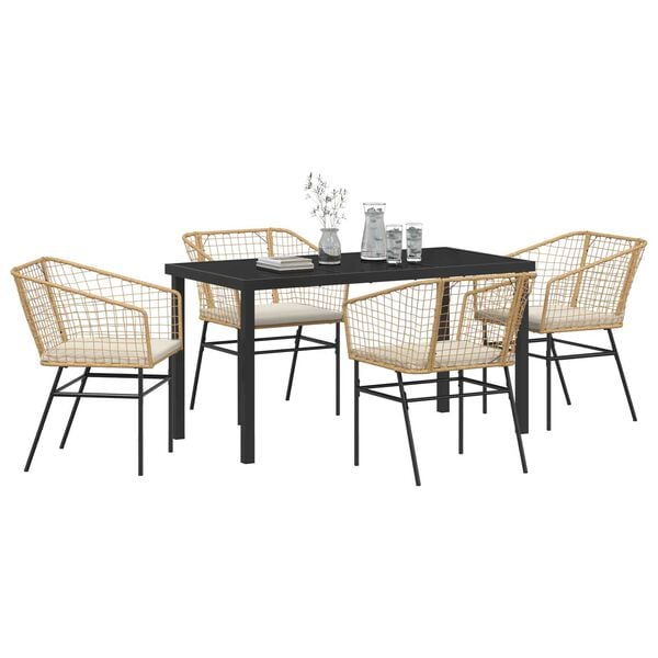 vidaXL Garden Dining Set 5 pcs Brown Poly Rattan