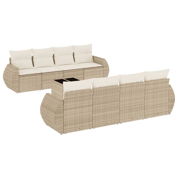 vidaXL 9 Piece Garden Sofa Set with Cushions Beige Poly Rattan