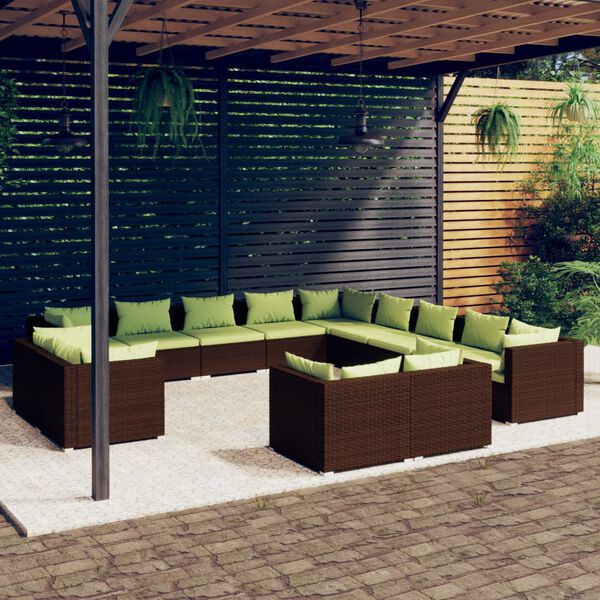 vidaXL 13 Piece Garden Lounge Set with Cushions Brown Poly Rattan