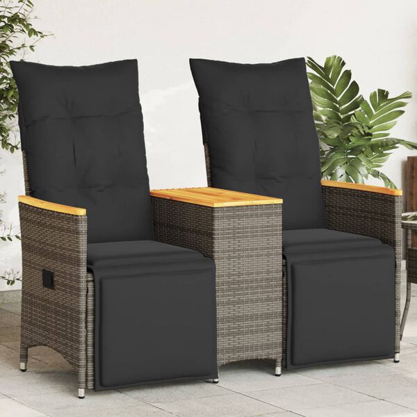 vidaXL Reclining Garden Sofa 2-Seater with Table Grey Poly Rattan